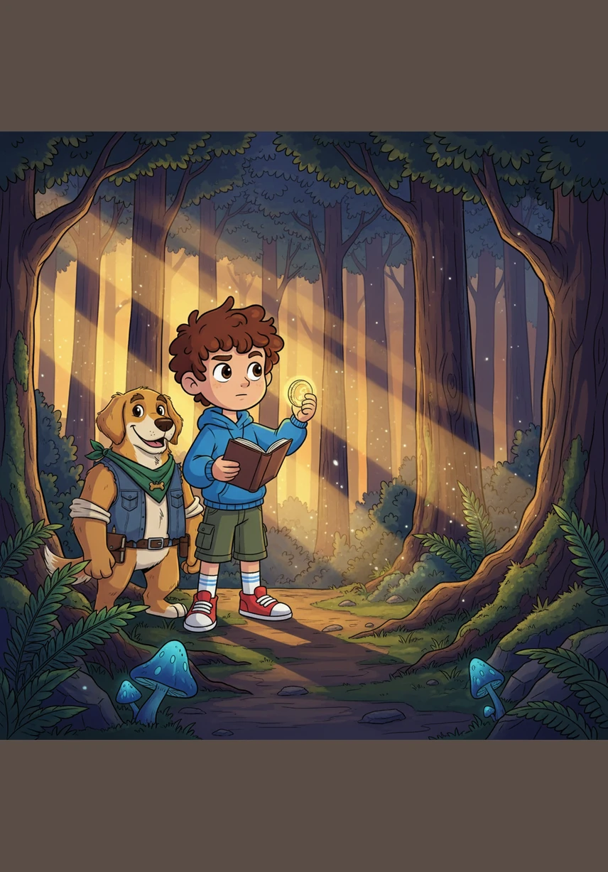 As the sun began to set, the forest grew quiet and the familiar trail seemed to vanish in the long shadows. Leo felt a moment of panic, but Barnaby sniffed the air and confidently began to lead the way back home, his instincts never failing.
