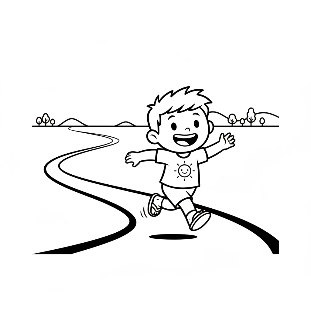 With a skip in his step, Leo ventured outside. He walked along a winding path, his smile as wide as the clear blue sky. The world felt big and wonderful.