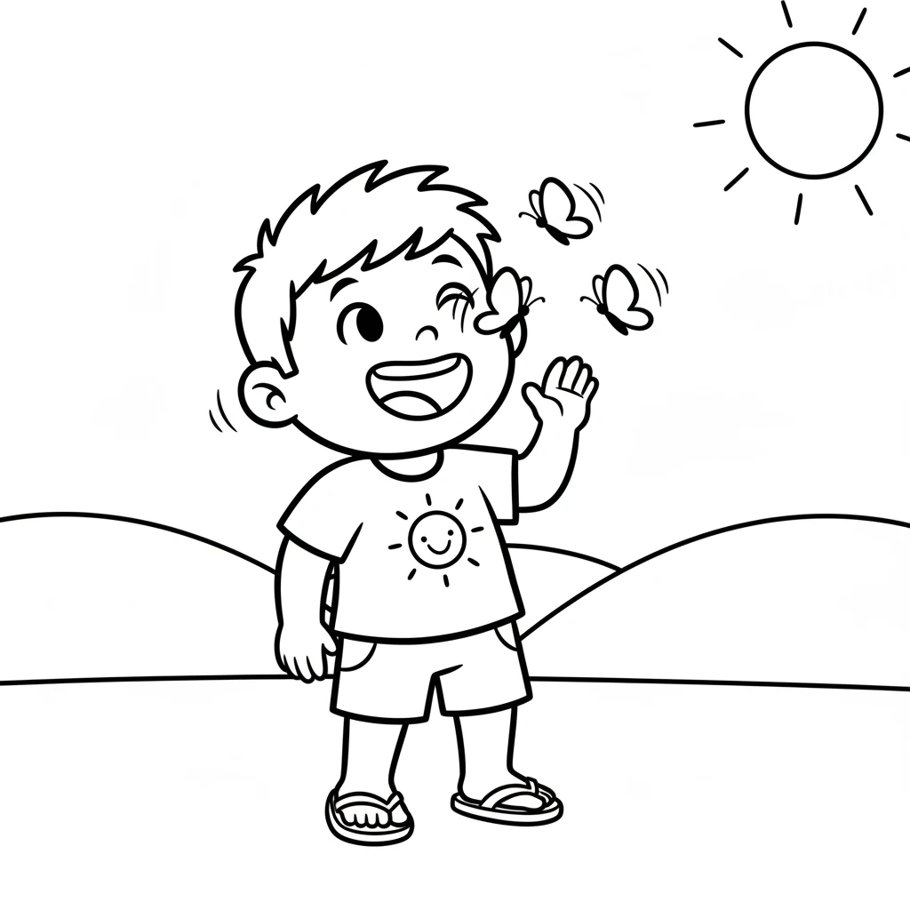 Suddenly, colorful butterflies fluttered past Leo's nose. They danced gracefully in the sunlight, their wings a blur of simple shapes. Leo giggled as they soared.