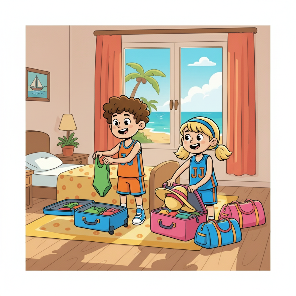 Jessy en Jurre, twee enthousiaste vrienden, pakten hun koffers. Ze gingen op vakantie naar Zuid-Frankrijk! De zon scheen al door de ramen van hun hotel, en ze konden niet wachten om te spelen.