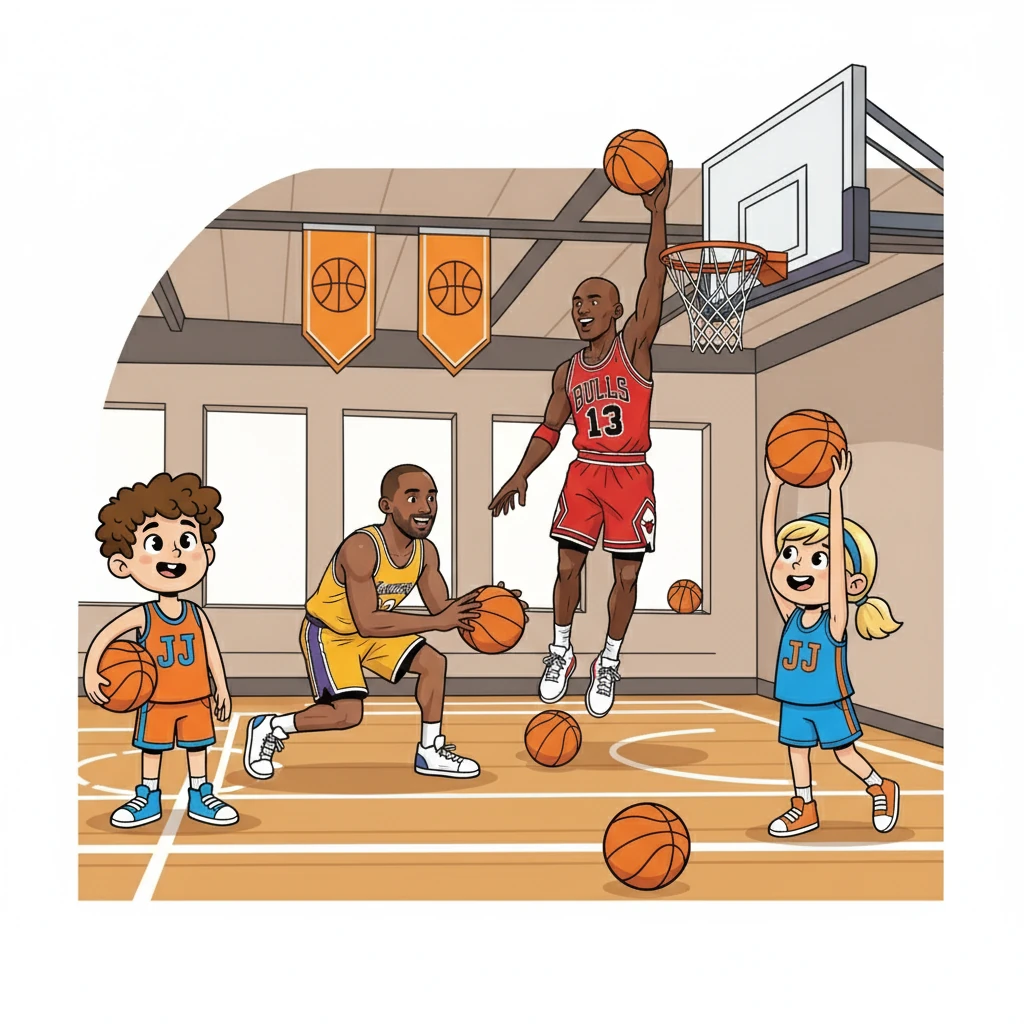 Michael Jordan en Kobe Bryant gaven Jessy en Jurre basketballes. Ze leerden dunken, dribbelen en de perfecte schottechniek. Jessy en Jurre werden steeds beter, met elke les.