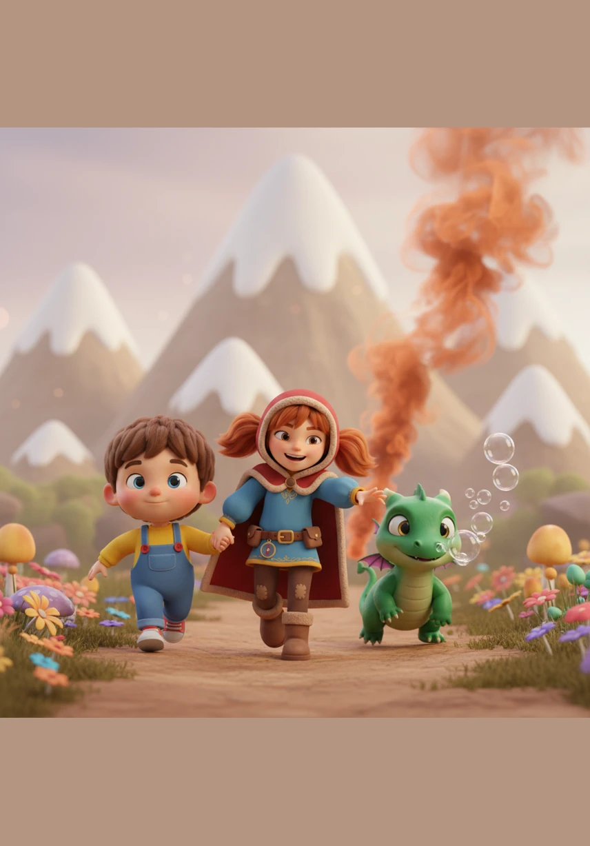 Using her clever eyes, Mariana spotted a trail of spicy-smelling orange smoke drifting toward the tall Marshmallow Mountains. She took Santana’s hand and led the way, while Barnaby hopped along behind them, still occasionally hiccupping bubbles into the breeze.