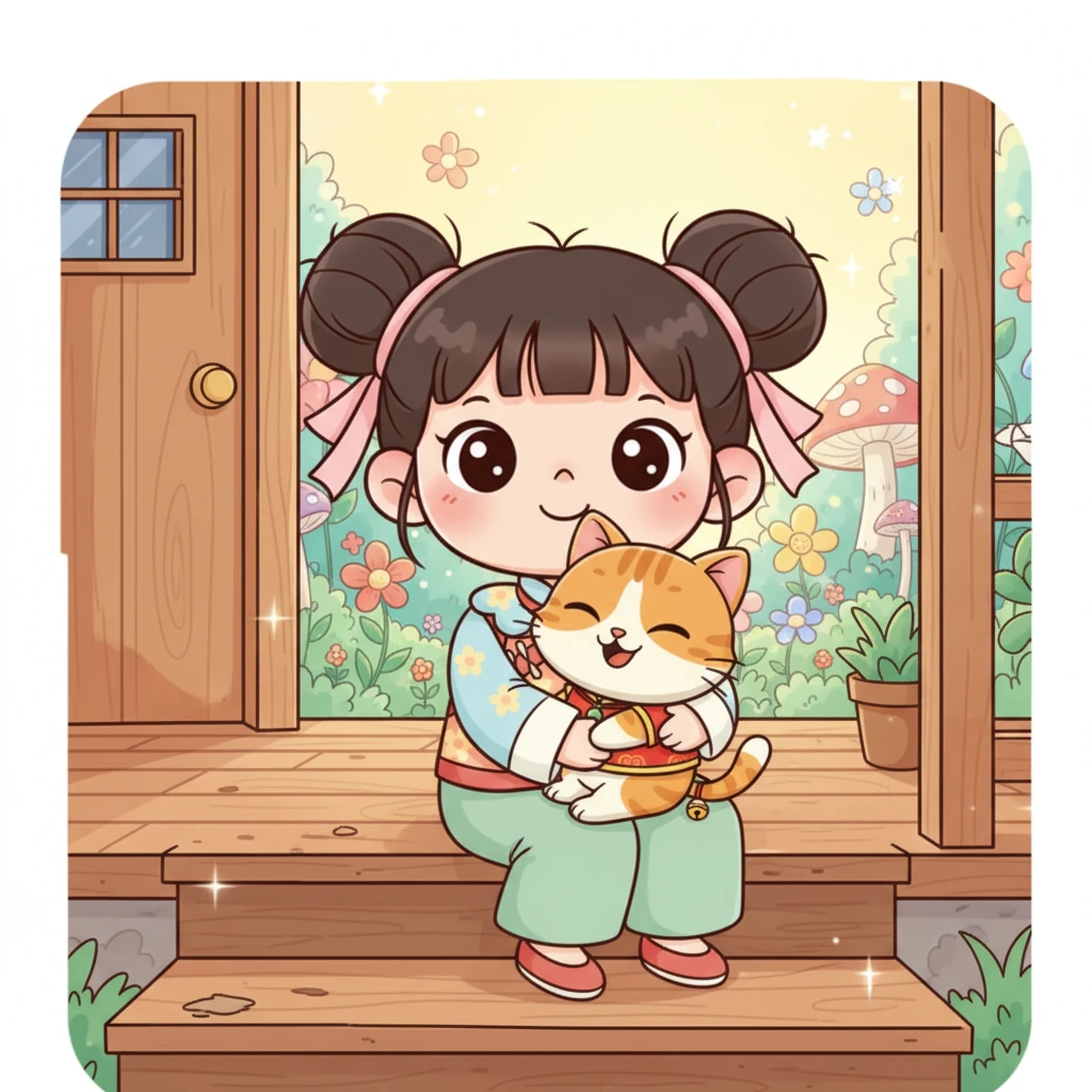 终于，小淘气回到了熟悉的家门口，它累得筋疲力尽，但心中充满了探险的喜悦。它跳进主人温暖的怀抱，依偎着主人，发出满足的呼噜声。在梦里，小淘气又回到了那个充满奇遇的花园，继续它的精彩冒险。