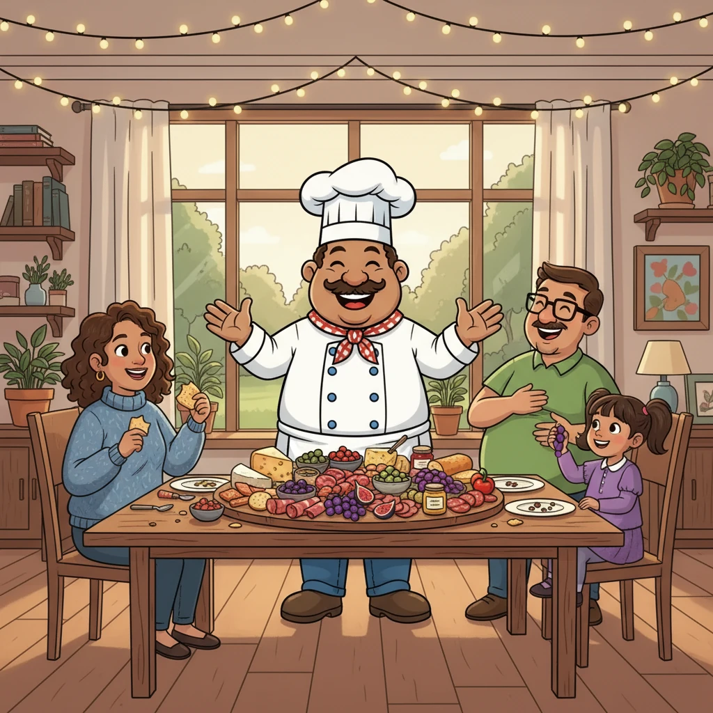 With happy hearts and full bellies, Chef John and his friends declared the charcuterie board a resounding success. They realized that the best meals are made with fresh ingredients, a little creativity, and the joy of sharing with those you love. Chef John smiled, knowing this was a perfect day.