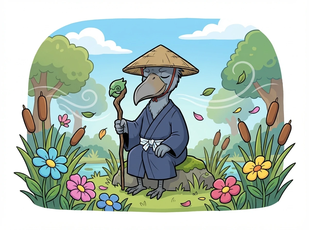 長老は目を閉じ、そっと風の音に耳を傾けています。彼は湿地の秘密を理解しようとしています。