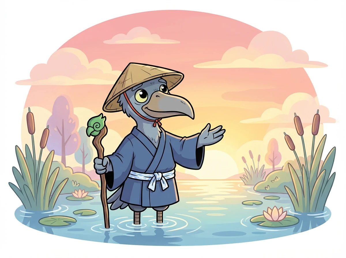 朝が来ました。長老は新しい一日を迎え、再び静かに湿地に立っています。