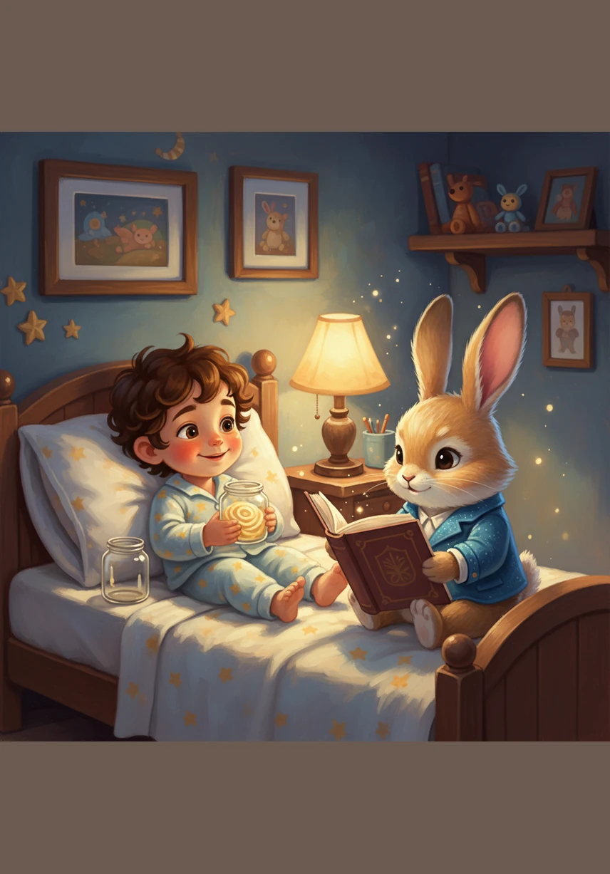 Back in his cozy bed, Leo tucked the jar of Dream Dust under his pillow and pulled up his blankets. As he closed his eyes, the moon watched over him, whispering secrets of the stars into his peaceful dreams.