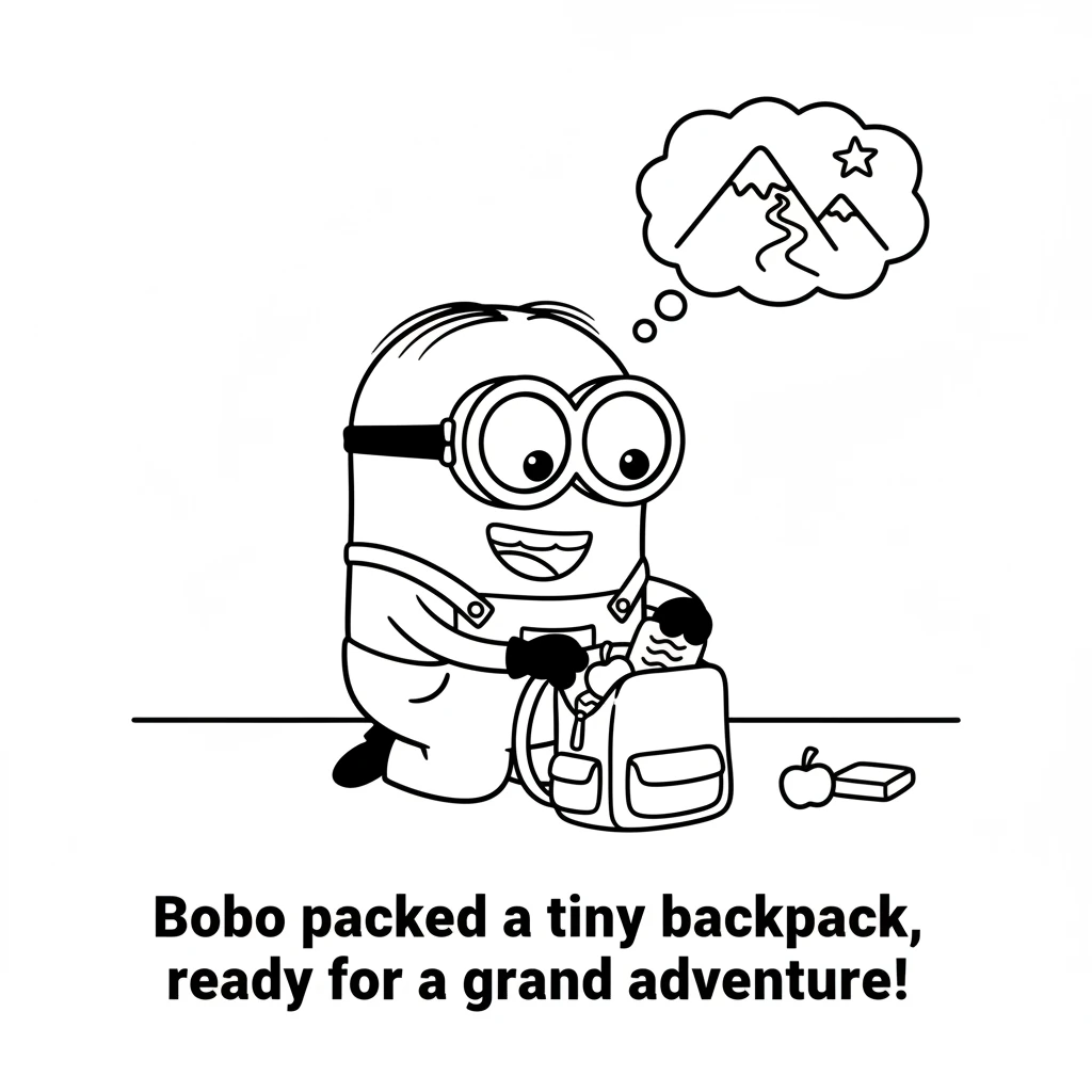 Bobo's eyes lit up with excitement! He knew what he had to do. He quickly packed a tiny backpack with just a few essentials, ready for a grand adventu