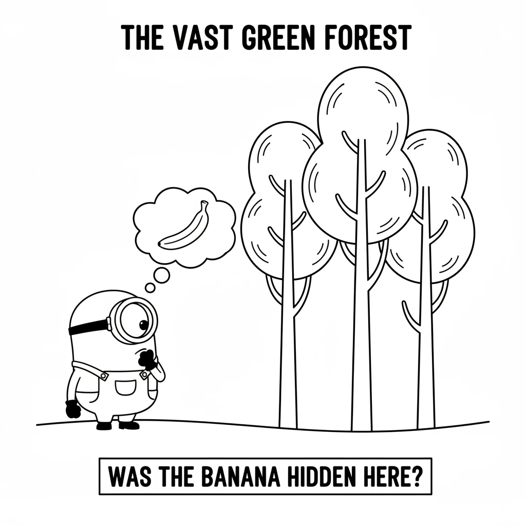After drifting for a while, Bobo reached the edge of a vast, green forest. Tall trees with leafy tops reached high into the sky. He wondered if the ba