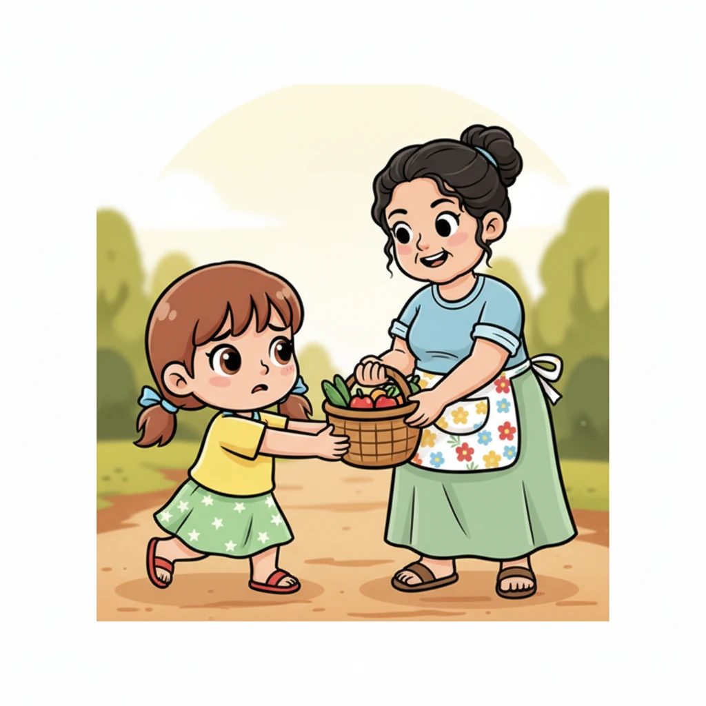 Walang pag-aalinlangan, mabilis na lumapit si Ana kay Aling Nena, ang kanyang mga mata ay puno ng pag-aalala at pagpayapa. Kinuha niya ang mabigat na timba na may ngiti, at sinabi niya, 'Hayaan po ninyo, ako na ang magdadala.' Ang kanyang munting braso ay nagpakita ng malaking lakas ng loob.