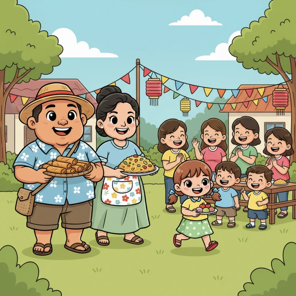 Minsan, nagkaroon ng maliit na pagtitipon ang kanilang lugar, at ang Pamilyang Dela Cruz ay ang unang nagdala ng mga pagkain. Makikita silang masayang naglalakad, may dalang plato ng lumpia at pansit, na sinasalubong ng masiglang tawanan ng mga kapitbahay. Ang kanilang presensya ay nagbibigay buhay sa anumang kasiyahan.