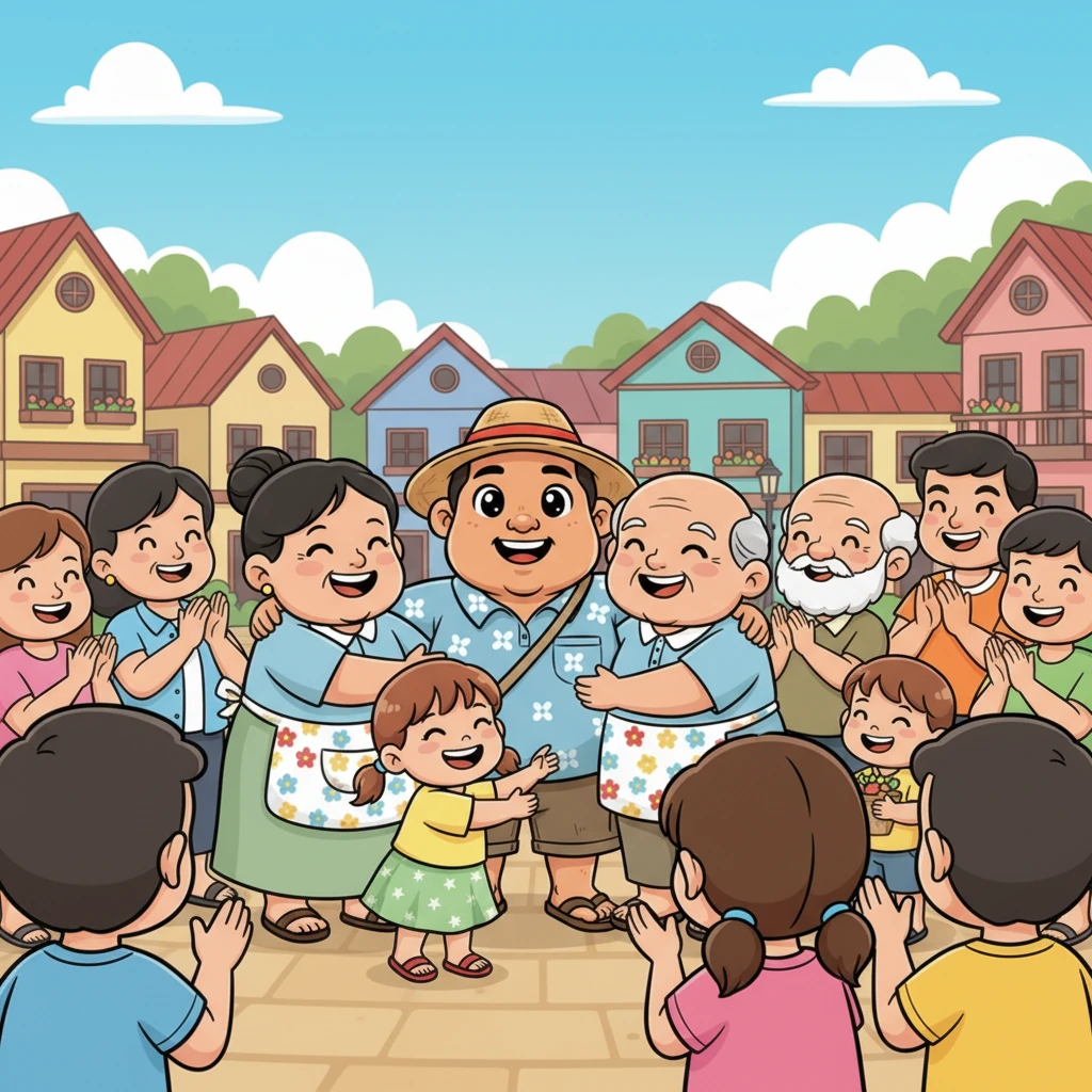 Dahil sa kanilang kabutihan at pagiging magiliw, minahal at iginalang sila ng buong komunidad. Makikita ang Pamilyang Dela Cruz na nakangiti, napapalibutan ng mga kapitbahay na nagbibigay ng yakap, pasasalamat, at pagpuri. Sila ay naging inspirasyon sa iba na maging mabuting kapitbahay at bumuo ng isang masayang komunidad.