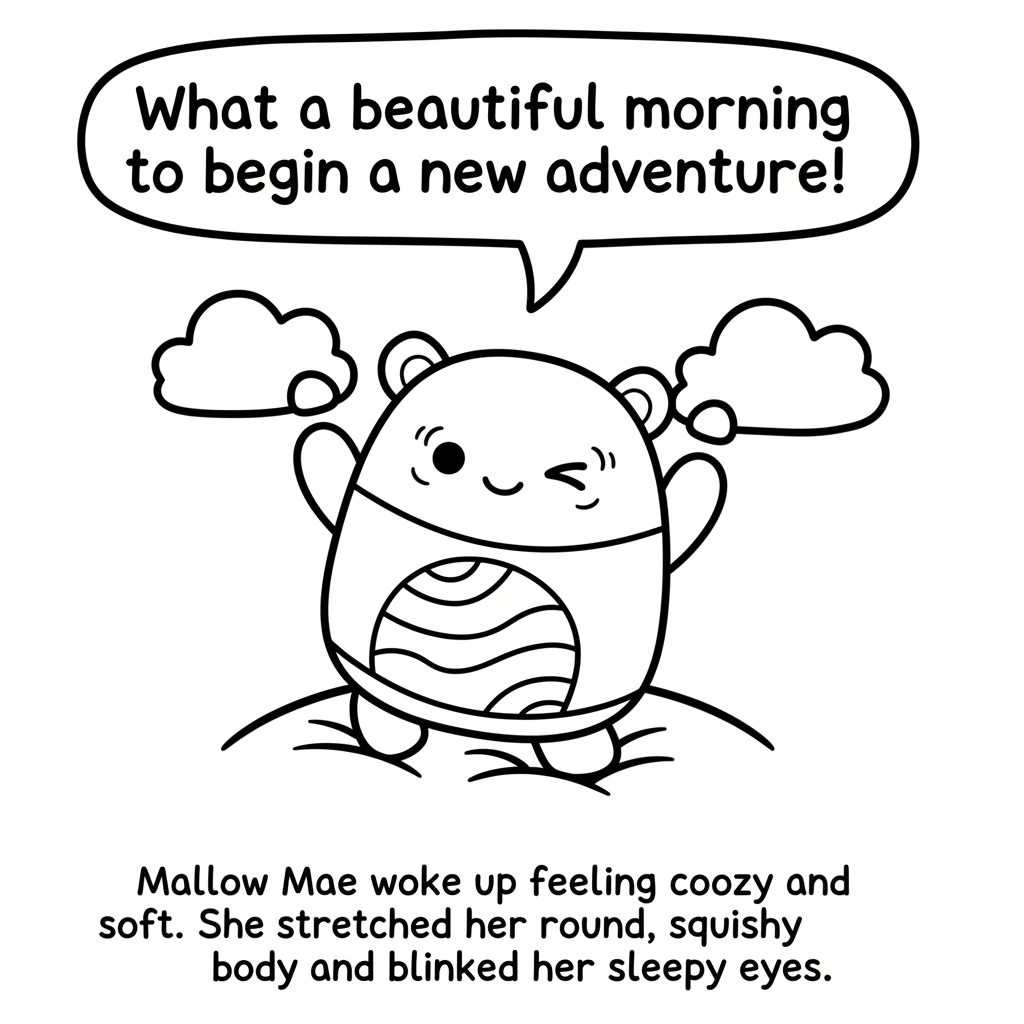 Mallow Mae woke up feeling cozy and soft. She stretched her round, squishy body and blinked her sleepy eyes. What a beautiful morning to begin a new a