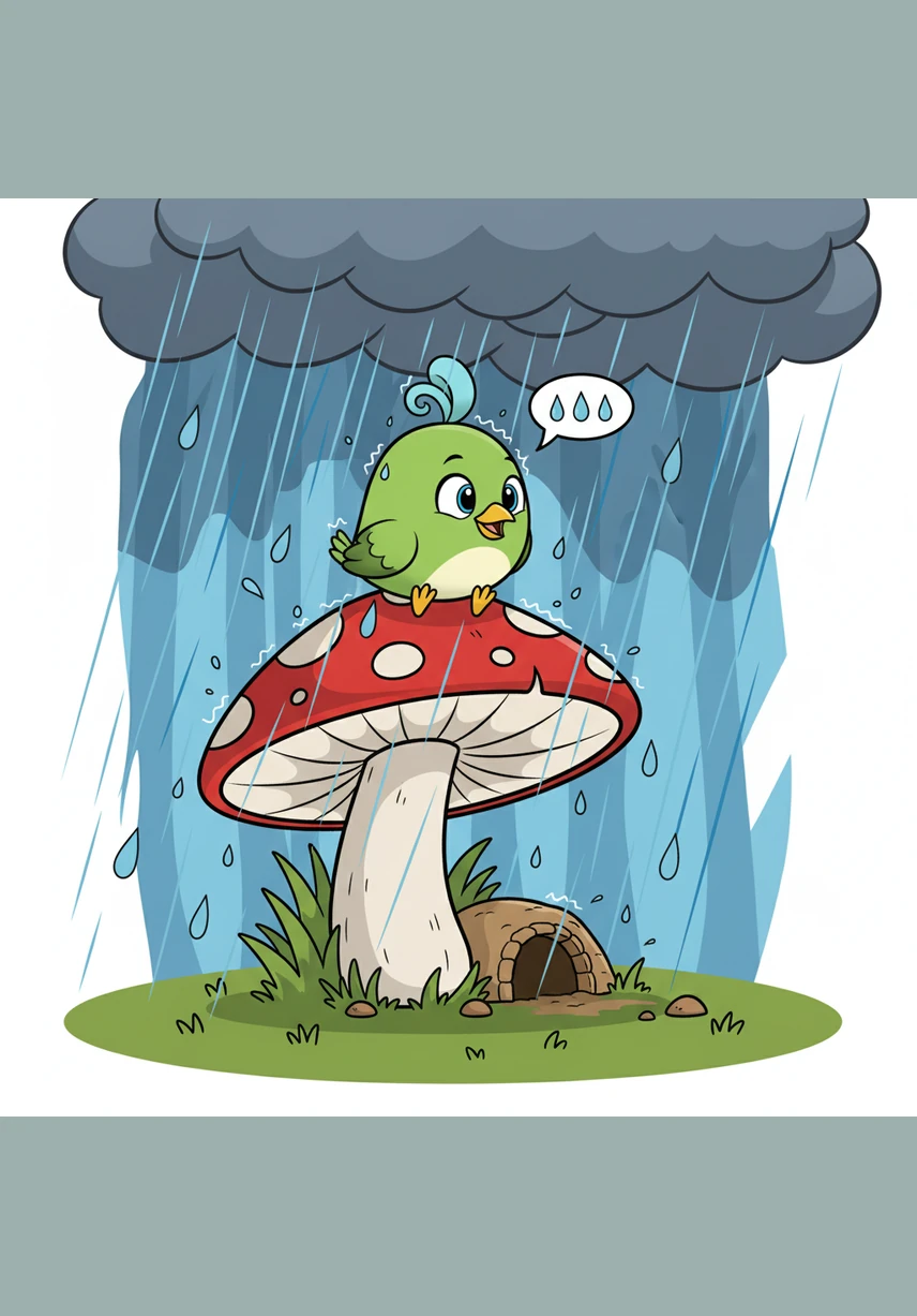 They both run to the same hollow log to stay dry from the splashing raindrops. Sitting side-by-side in the dark, they realize that their little hearts are thumping at the exact same fast rhythm.