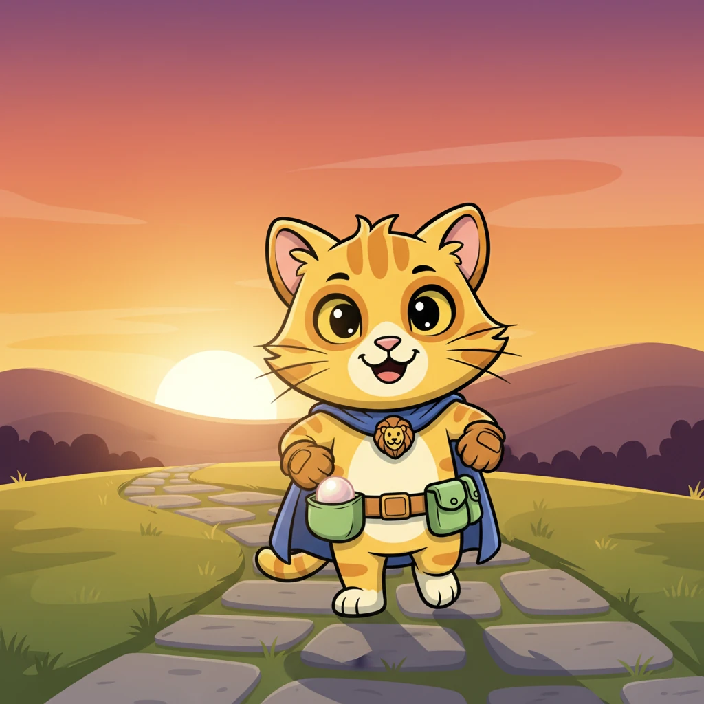 With the precious pearl carefully secured in his knapsack, Simba begins his journey back, his heart full of triumph. The sun sets, painting the sky in fiery oranges and soft purples, casting a warm glow on his happy, tired face. He can't wait to share his adventure.