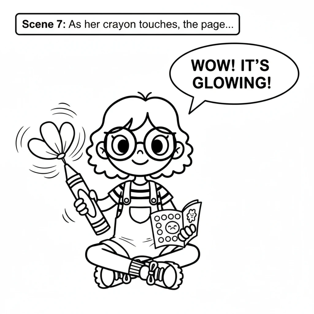 As the red color touches the page, the flower petal glows softly, as if waking up. The once empty shape begins to feel alive with its new, warm hue.