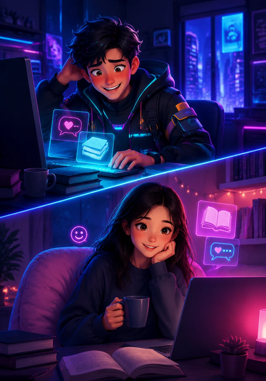 Despite the awkward start, Leo finds himself replying with a sincere apology, which unexpectedly sparks a lighthearted conversation about their favorite books. The two strangers begin to share small details of their lives, finding a strange comfort in the anonymity of their screens.