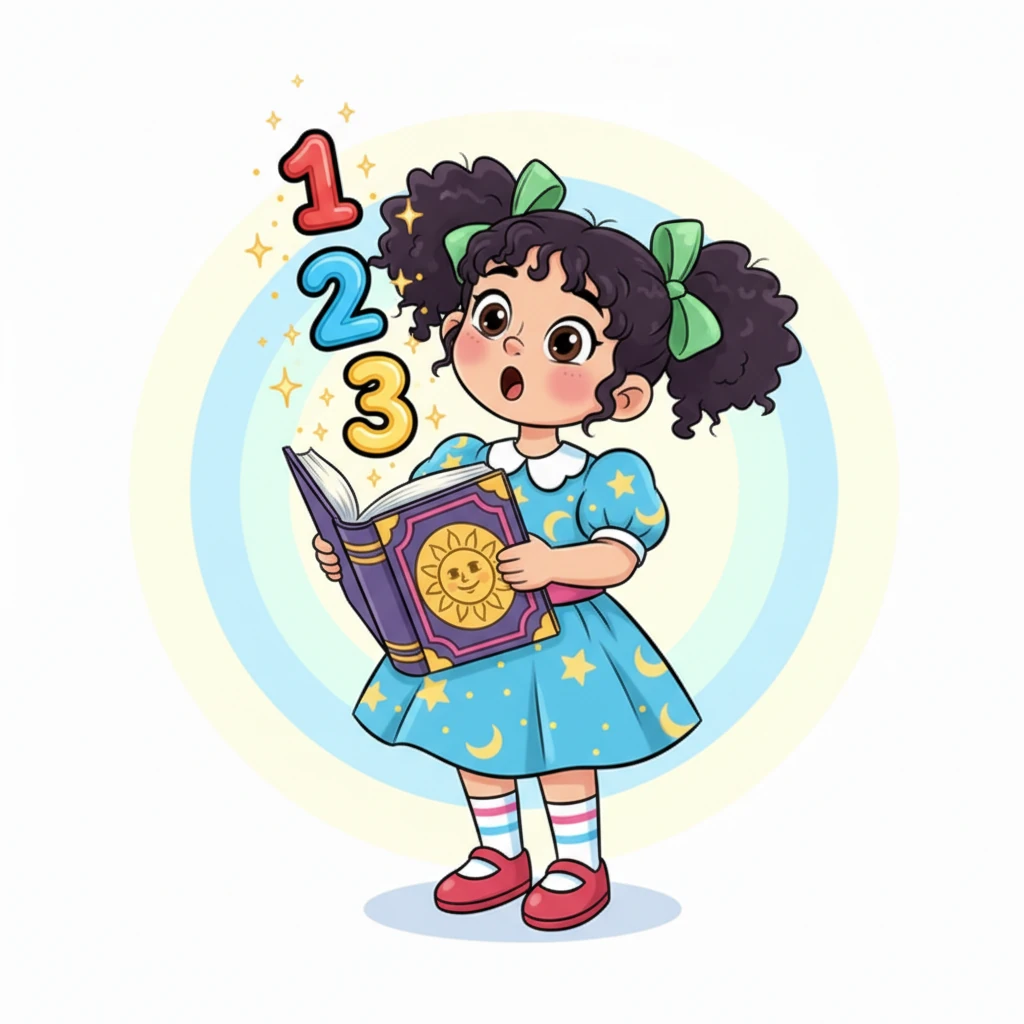 Әріптерден кейін кітаптың беттерінен түрлі-түсті сандар пайда болды. Олар бір-бірінің артынан тізіліп, кітап: — Бір, екі, үш… — деп санауды үйретті. Сандардың айналасында кішкентай ұшатын жұлдызшалар билеп, Айша оларды қайталап, дауыстап санады.