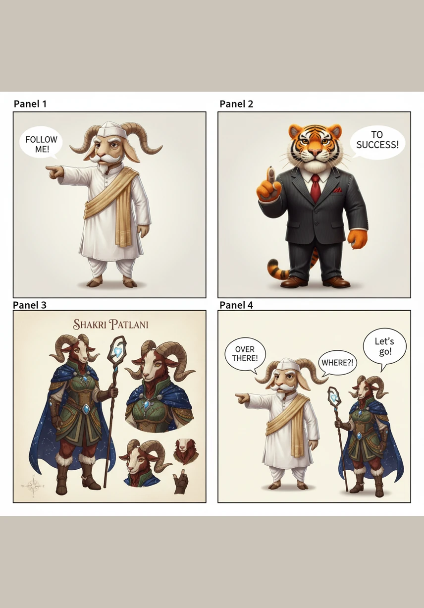 The Fox artist, overwhelmed by the conflicting advice of the Tiger and the Camel, began piling on more and more heavy wet clay. The statue began to swell and grow, losing its resemblance to the real Bakor and becoming a towering giant.