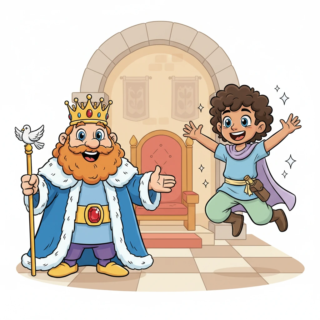 The King, known for his big heart, looked at Barnaby's tear-streaked face and felt a wave of compassion. With a gentle wave of his hand, he declared, "Your debt is forgiven, Barnaby! Go, and be free!" Barnaby's face transformed from sadness to an explosion of joyful surprise, leaping up with a delighted squeal.