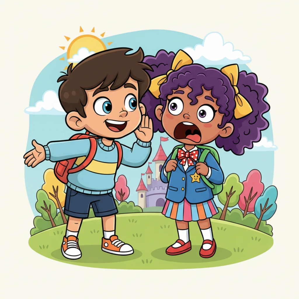 Sofia pulls Liana aside, whispering her incredible discovery with wide, animated gestures. Liana's jaw drops, and her eyes pop out in utter astonishment as she processes the news. They exchange a look of shared disbelief, then a spark of adventurous excitement ignites between them.