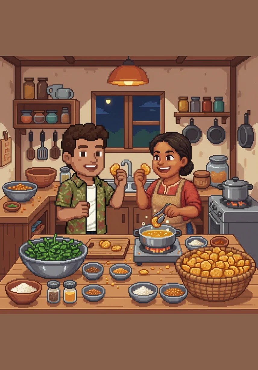 In their tiny kitchen, Milo and his mother experimented with different coatings and spices to create the perfect crunch. After many attempts, they finally produced a batch of golden, crispy kangkong chips that were incredibly delicious.