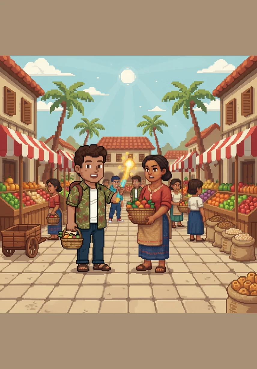 With a small basket balanced on his arm, Milo headed to the local town market to share his new creation. The villagers were amazed by the unique, healthy snack, and within an hour, every single bag was sold out.