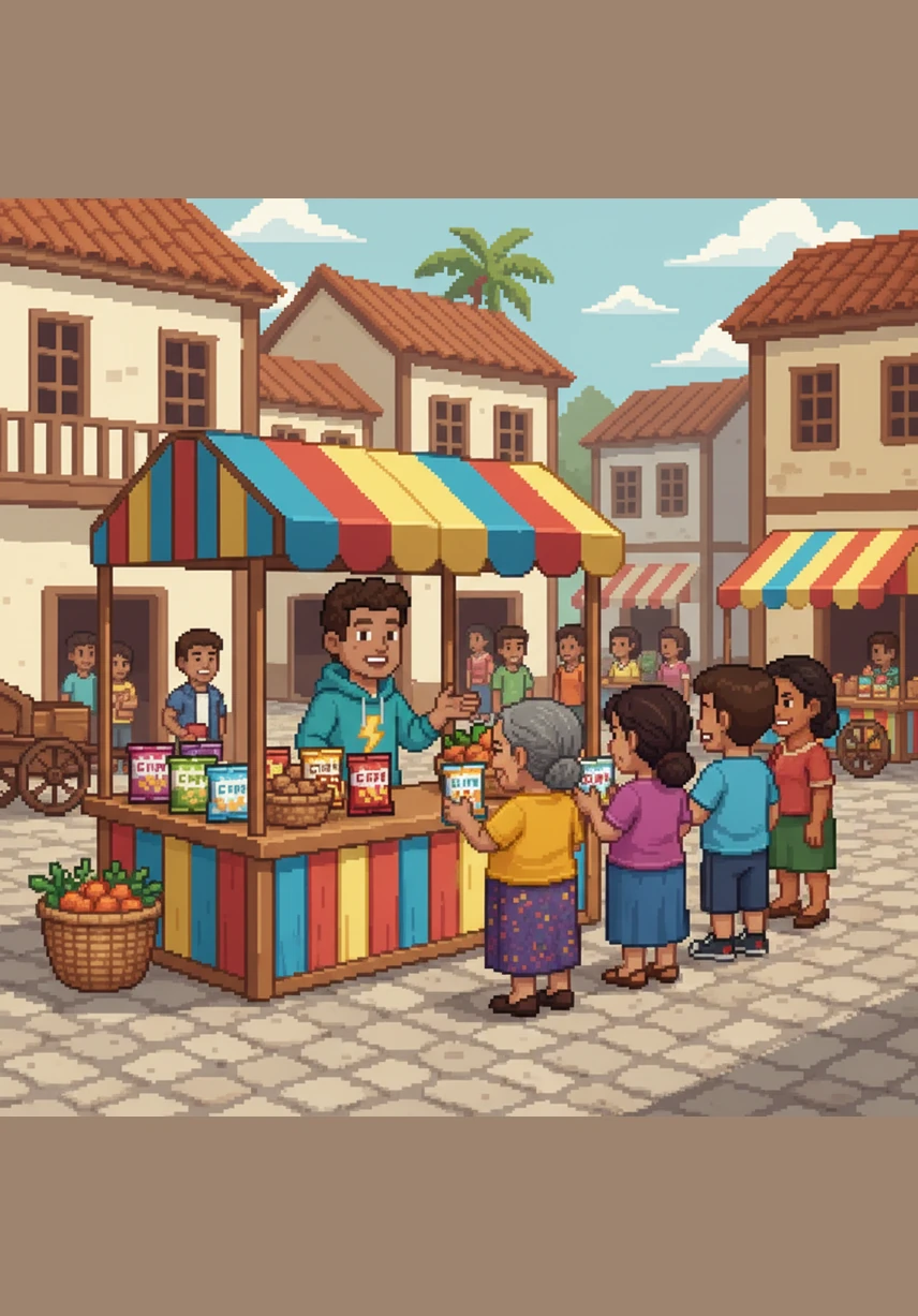 As word of the tasty chips spread, Milo set up a colorful wooden stall in the heart of the town. He greeted every customer with a bright, hopeful smile, learning that a successful business is built on both quality and kindness.