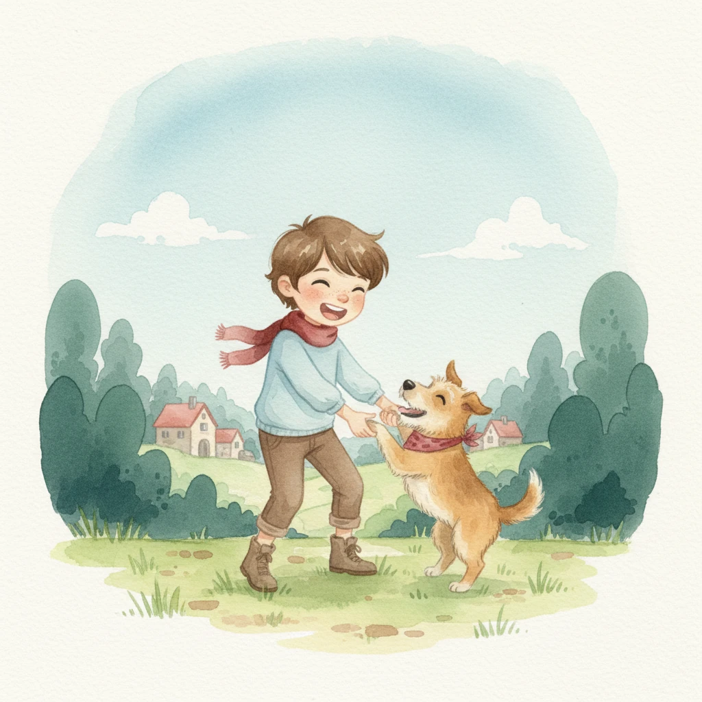 In a cozy village nestled beside a sprawling forest, young Eli spent his days with his scruffy, loyal dog, Bingo. They were inseparable, often exploring the edges of the woods, their laughter echoing softly through the trees.