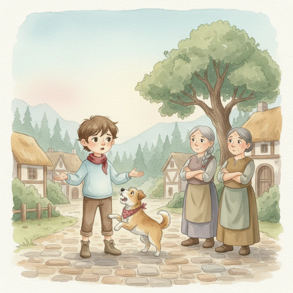 Back in the village, Eli tried to explain the forest's whispers to the skeptical villagers, who initially dismissed his tales. But Bingo, with his earnest barks and gentle nudges towards the woods, helped Eli convey the urgency of their message.