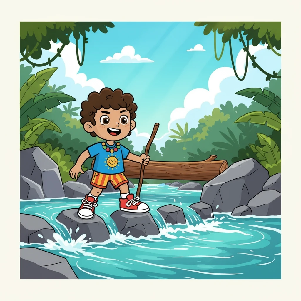 Decidido a encontrar el tesoro, Daniel se adentró en la aventura. En su camino, se encontró con un río caudaloso que necesitaba cruzar, pero con ingenio y valentía, encontró la forma de hacerlo.