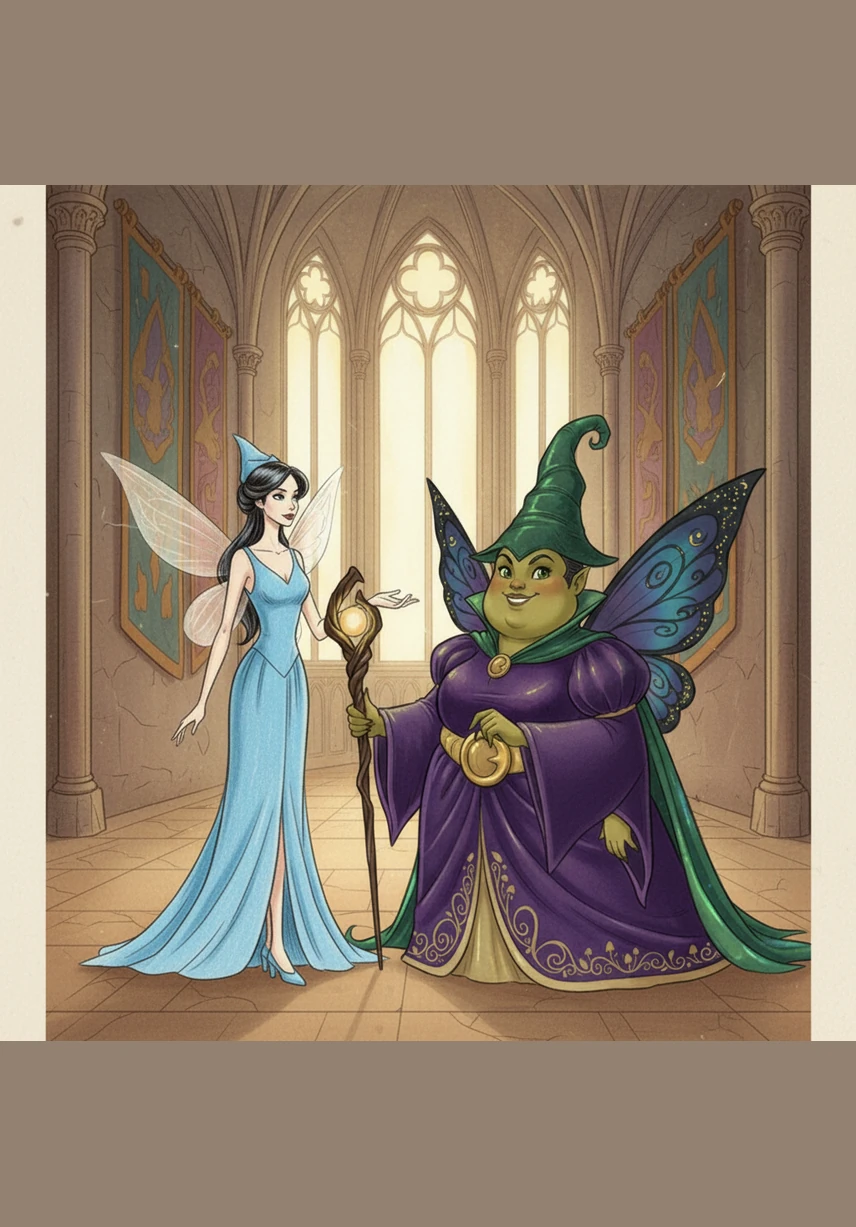 Seeing the humor in the situation, the two fairies began to laugh together, their voices harmonizing through the hall. They realized that Merra’s reach and Malvina’s strength were the perfect combination for any task. They decided to combine their magic to create a spectacle the kingdom would never forget.