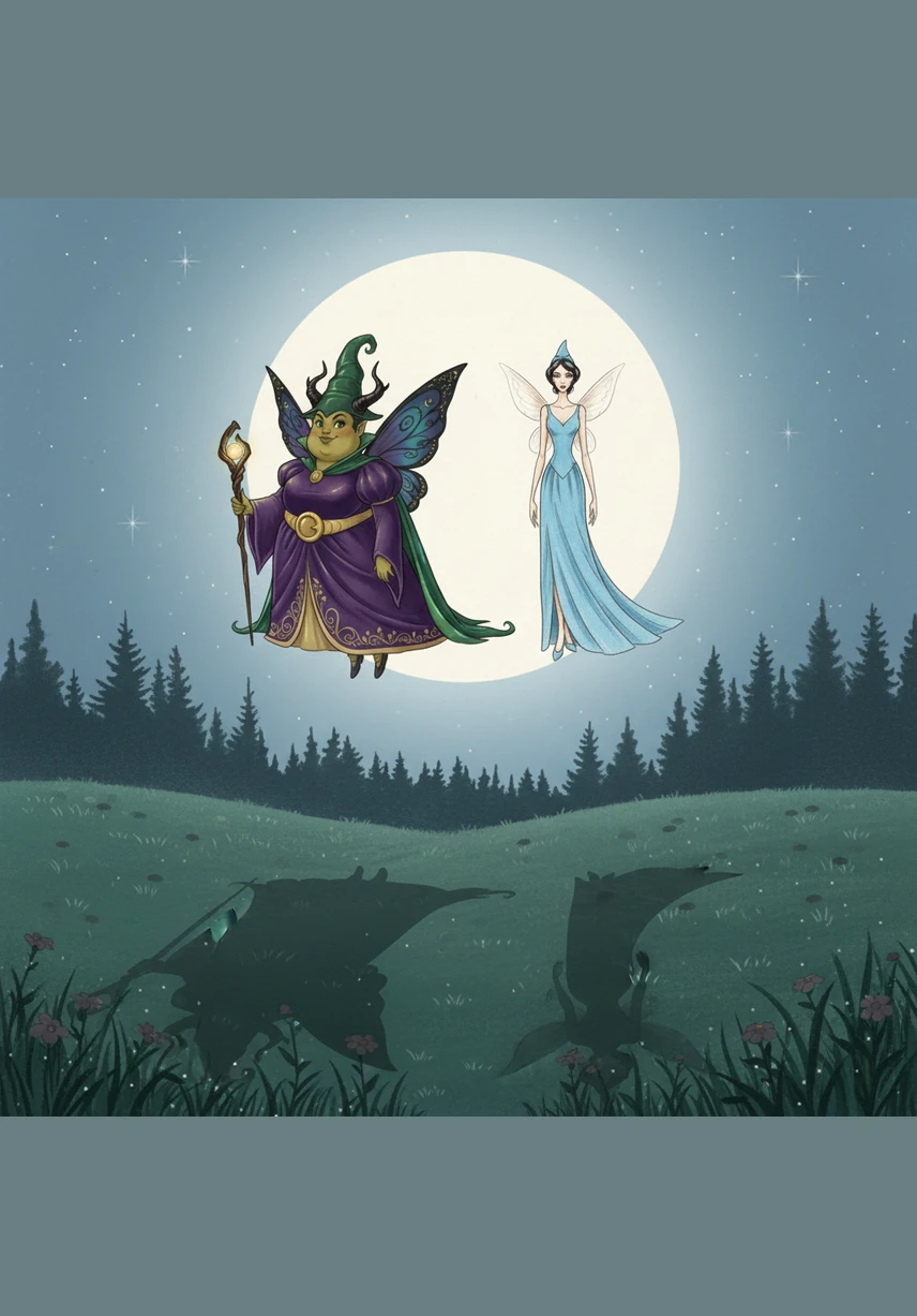 As the celebration came to an end, the two fairies flew back toward their forest home under the light of a full moon. Their shadows stretched across the grass—one short and wide, the other long and thin—moving together in perfect, magical harmony. They knew that no matter their height or build, they were exactly who they were meant to be.