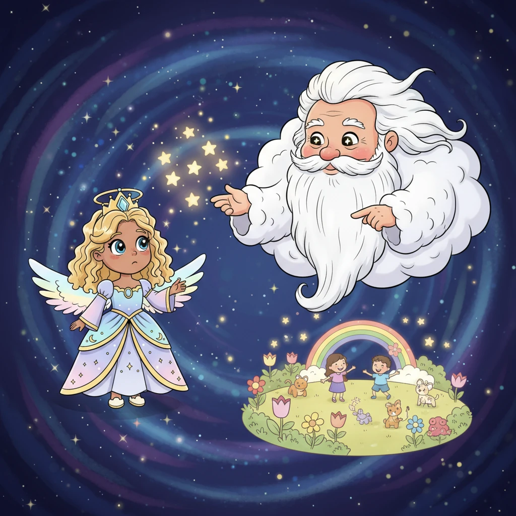 Concerned, Lyra sought the wisdom of Elder Nimbus, a wise old cloud-spirit with a twinkling smile. Elder Nimbus explained that some star-seeds needed a special kind of 'earthly joy' to truly blossom and reach their full shine.