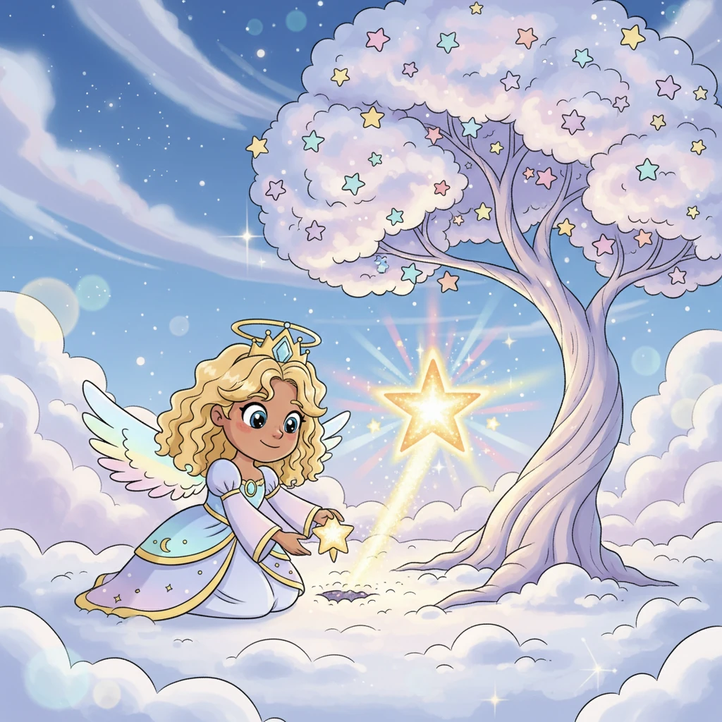 Back in her cloud kingdom, Lyra carefully planted the now-glowing star-seed beside the Great Celestial Tree. It instantly blossomed into a new, vibrant star, a beacon of earthly joy that forever reminded everyone that the brightest light comes from a happy heart.