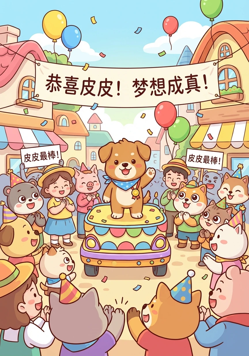 皮皮用自己的努力证明了，只要努力，就能实现自己的梦想。他也成为了小镇上最受欢迎的小狗。