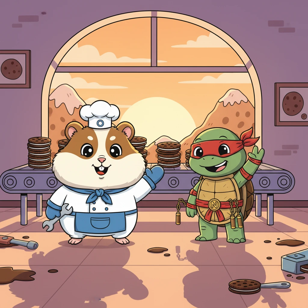 As the sun began to set, casting long shadows across the factory floor, Oreo and Ninja waved goodbye to their cookie creations. Their shift was over, and they were tired but filled with the joy of a job well done. They looked forward to tomorrow's cookie adventures.