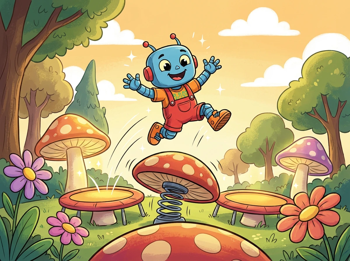 They blasted off to a land of toys,
filled with laughter and joyful noise. They saw a Teddy Bear, soft and brown,
who wore a smile and a velvet crown.