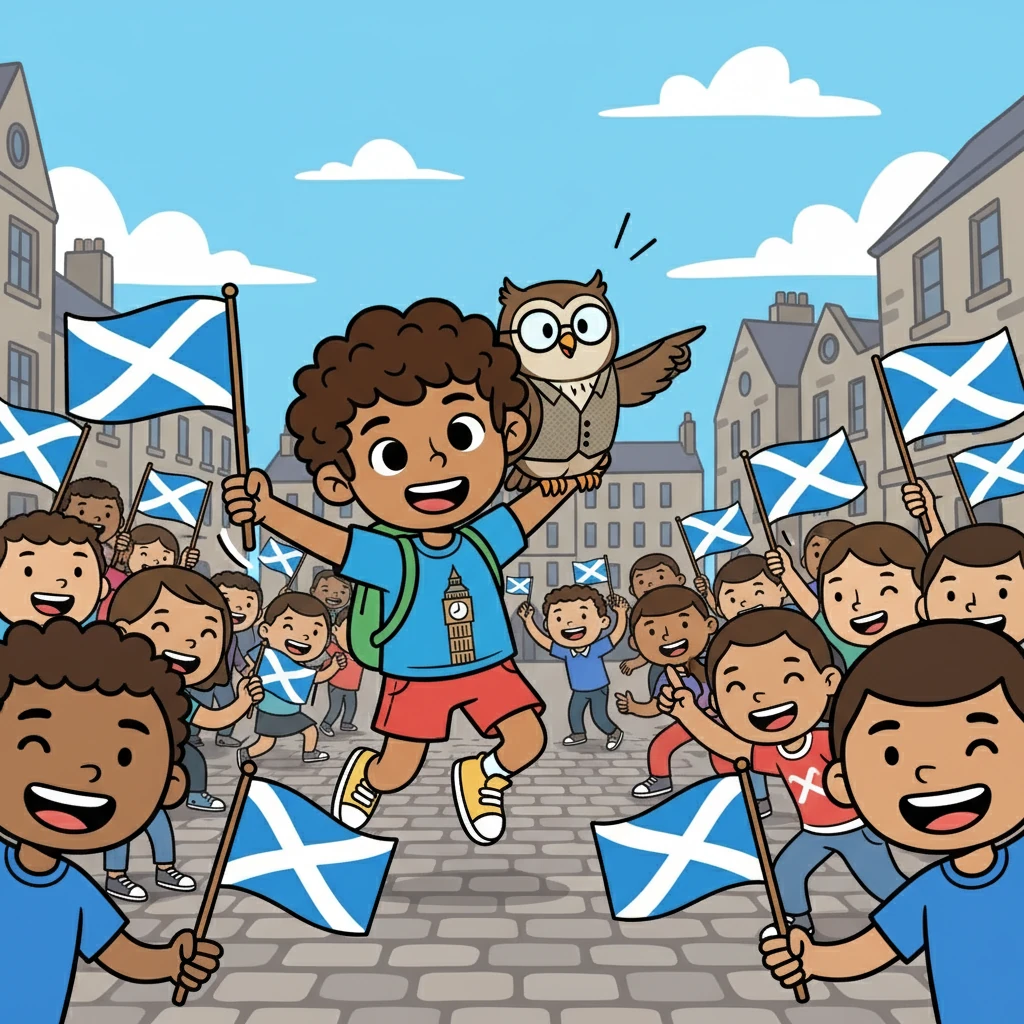 Next, they zoomed to a referendum on Scottish independence. The energy was electric! Flags waved, and everyone was buzzing. 'High salience!' the owl yelled. 'When people care, they vote! But this doesn't fix everyday low turnout.'