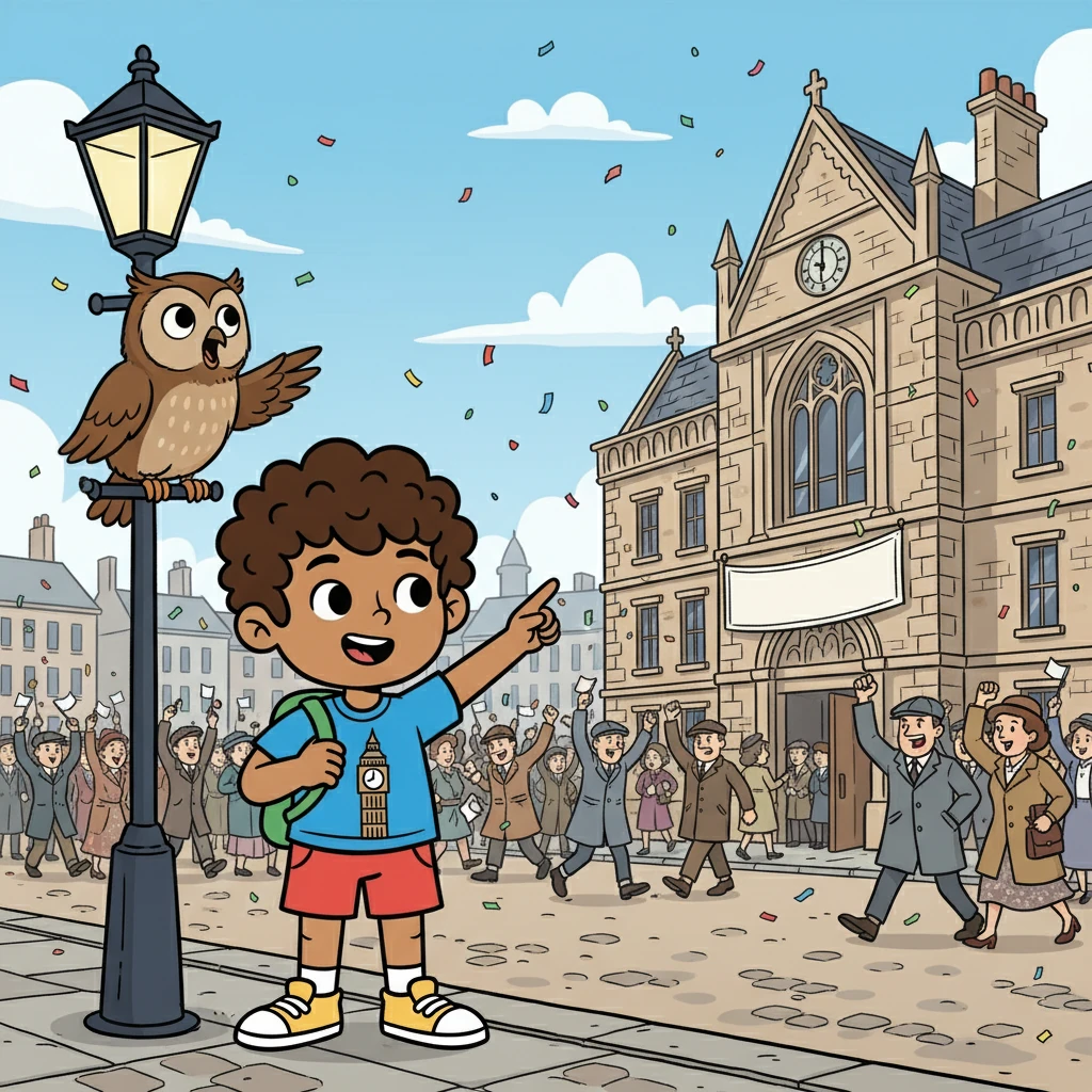 They traveled to the past, witnessing the high voter turnout of the post-war era. 'Things used to be different!' the owl hooted. 'We need to get back to that level of engagement!'