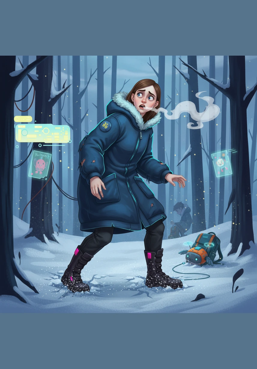 The deep snow crunched loudly beneath her boots, making the only sound in the eerie, suffocating stillness of the woods. She called her brother's name into the gloom, her breath turning into thick white mist in the biting mountain air.