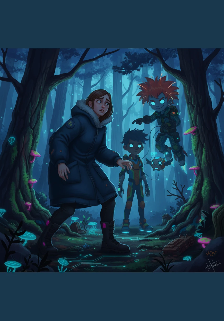 From the deep shadows of the ancient pines, a soft reply finally drifted through the trees: "I'm here." The voice sounded exactly like her brother, yet there was a strange, hollow quality to the tone that made the hair on her neck stand up.