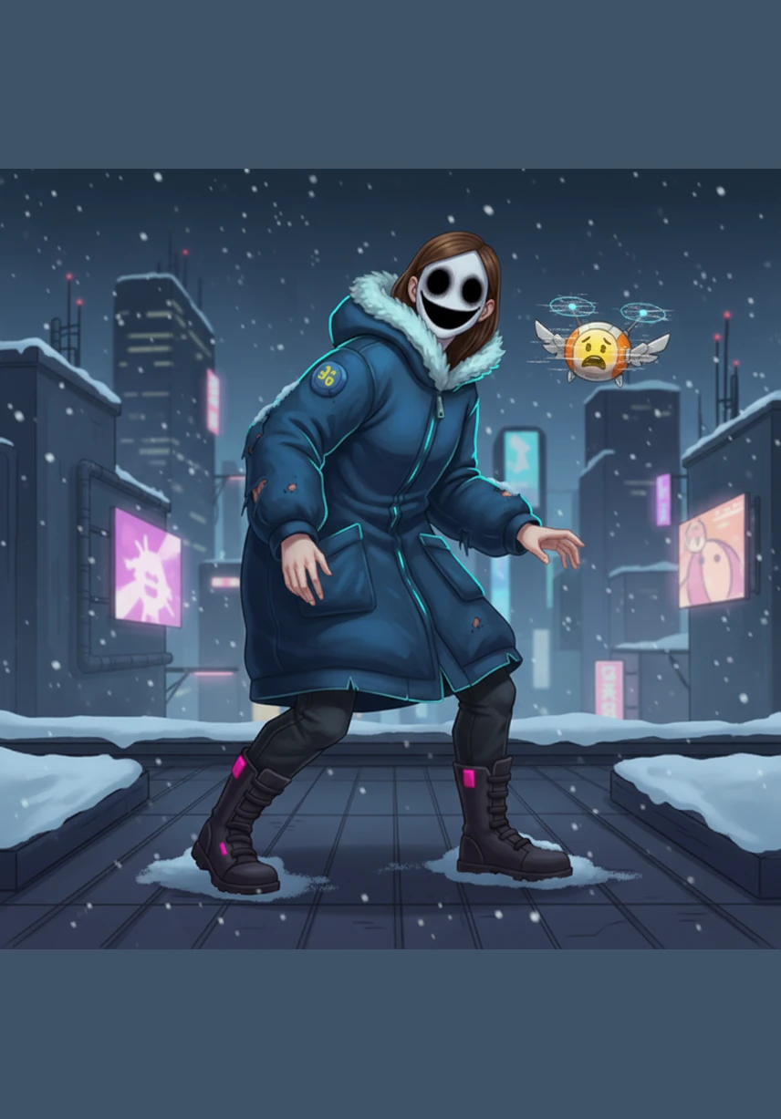 The figure slowly rotated its body, revealing a face as white and featureless as the snow itself. Its eyes were nothing but dark, empty pits, and its mouth was stretched into a grin that was far too wide to be human.