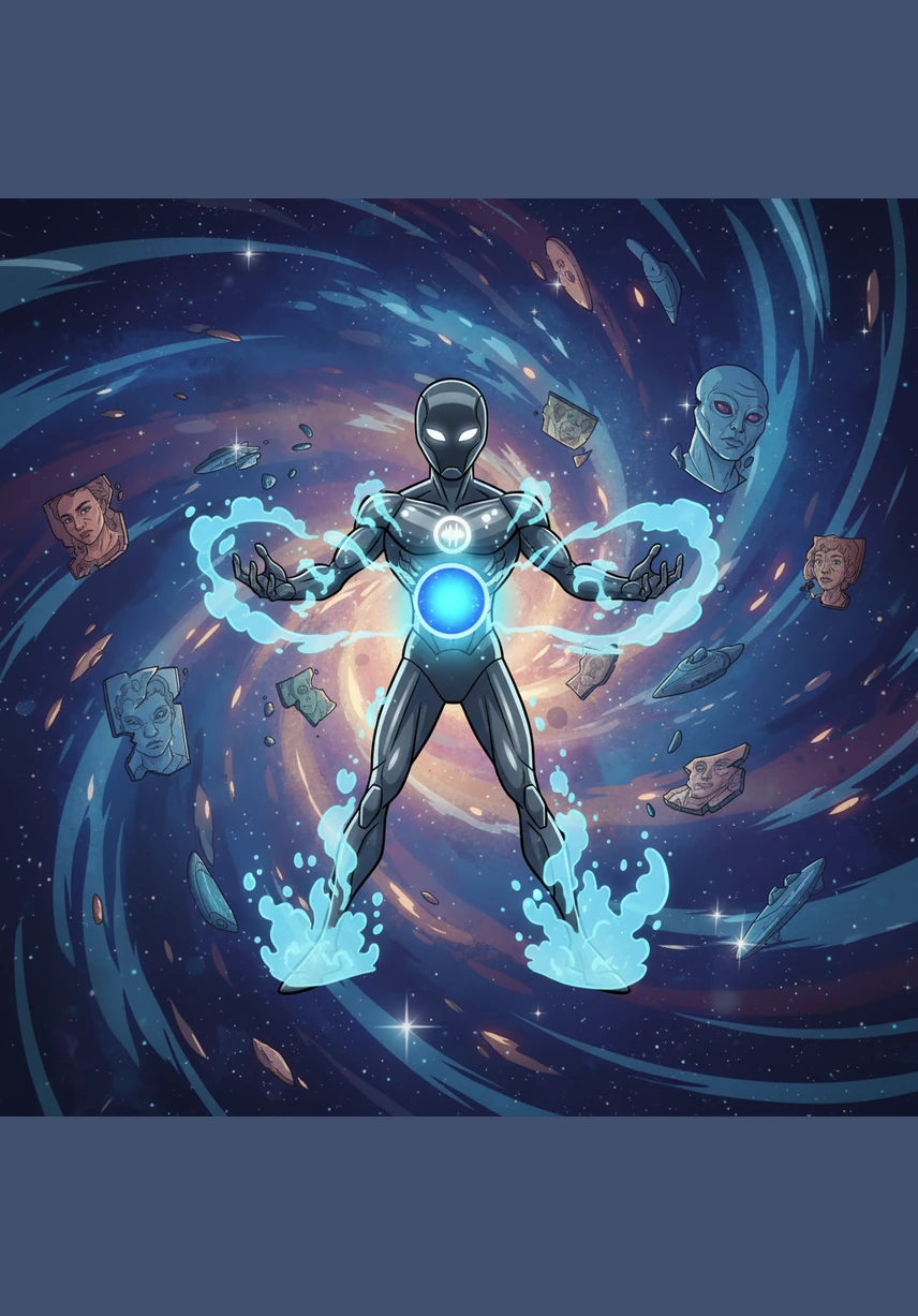 He sees the universe not through eyes, but as a shivering tapestry of gravity and heat. His limbs trail off into wisps of vapor as he gathers the lingering memories of extinct civilizations, acting as the silent custodian of all that has been lost.