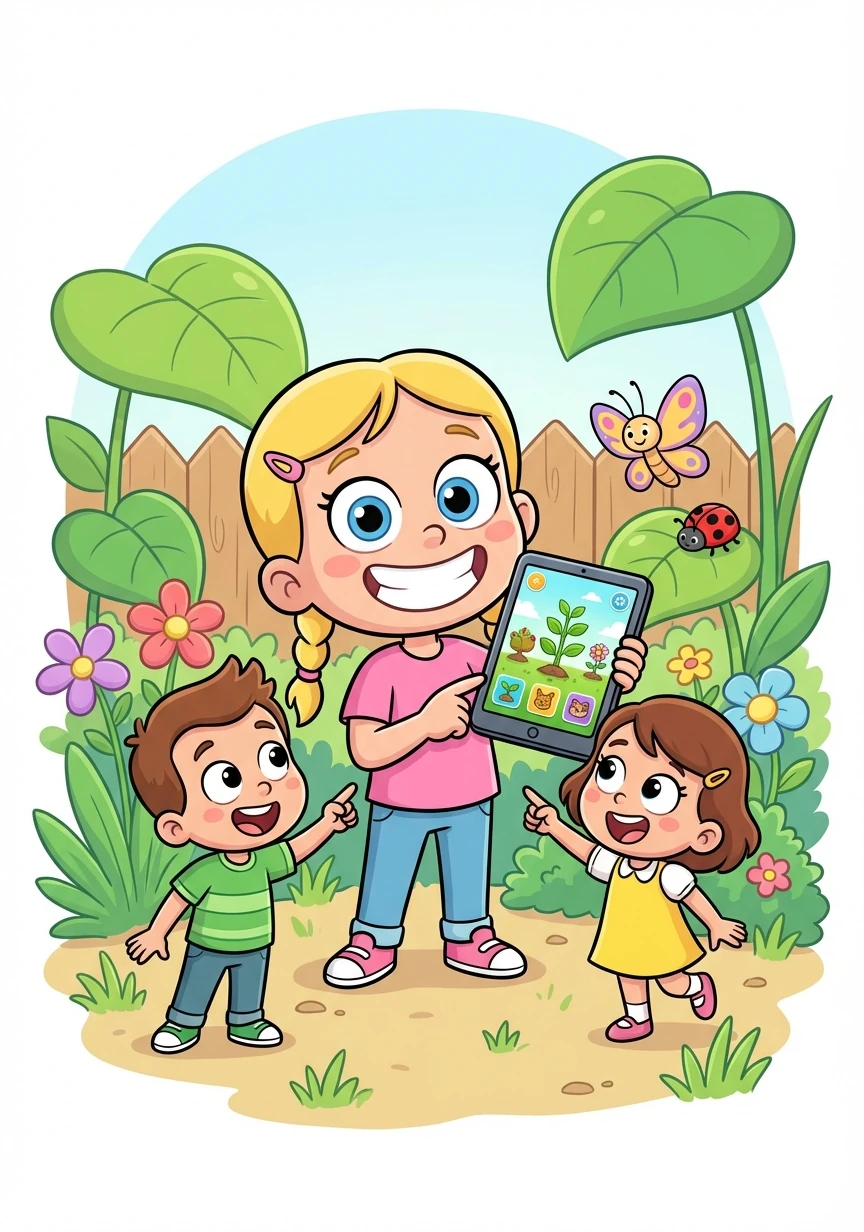 Elas também adicionaram jogos e atividades para as crianças aprenderem sobre as plantas e os animais. Aurora estava muito orgulhosa do seu aplicativo.