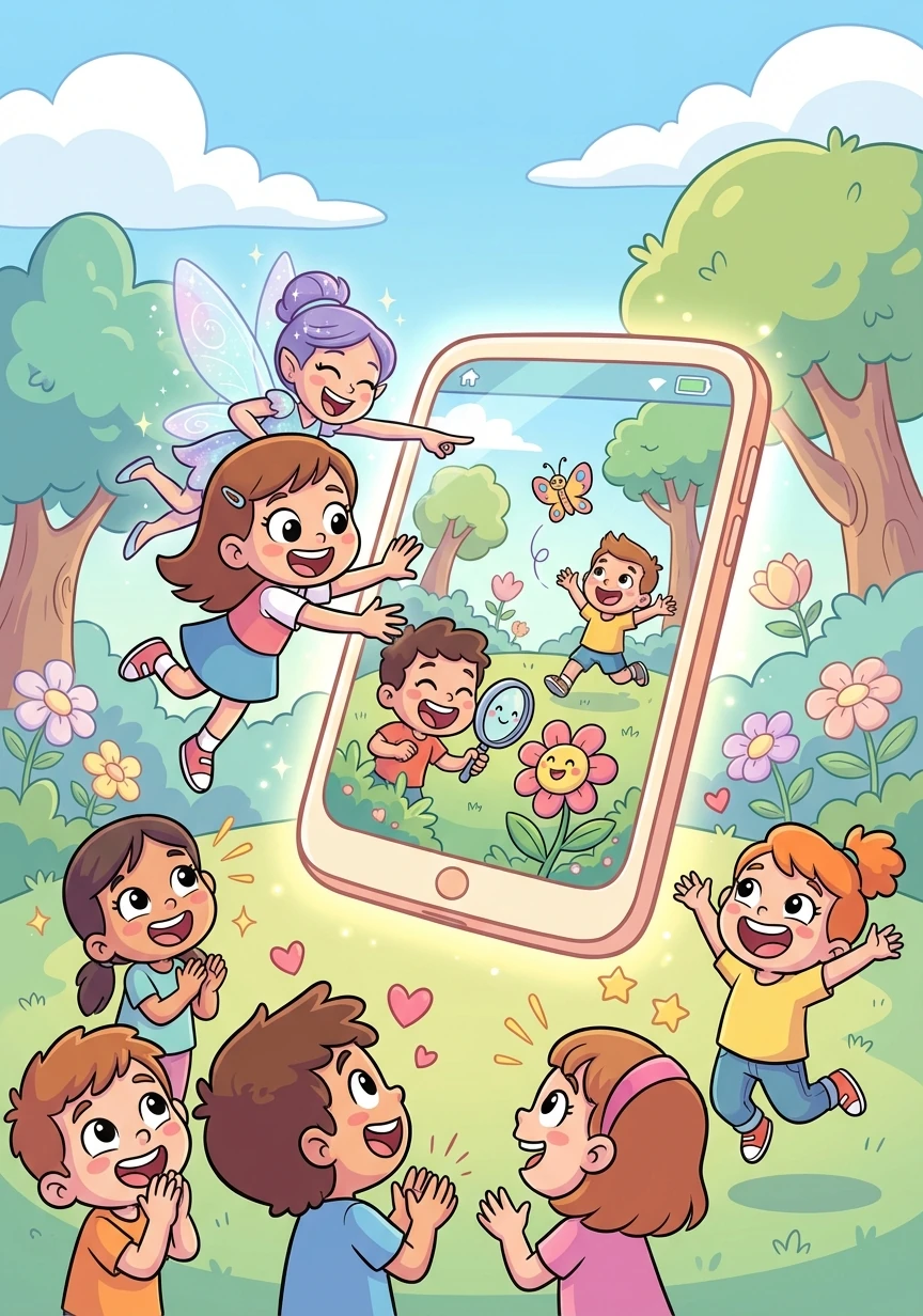 Finalmente, o aplicativo estava pronto! Aurora e a Fada dos Apps o lançaram para o mundo. As crianças adoraram aprender sobre a natureza de uma forma divertida e interativa.