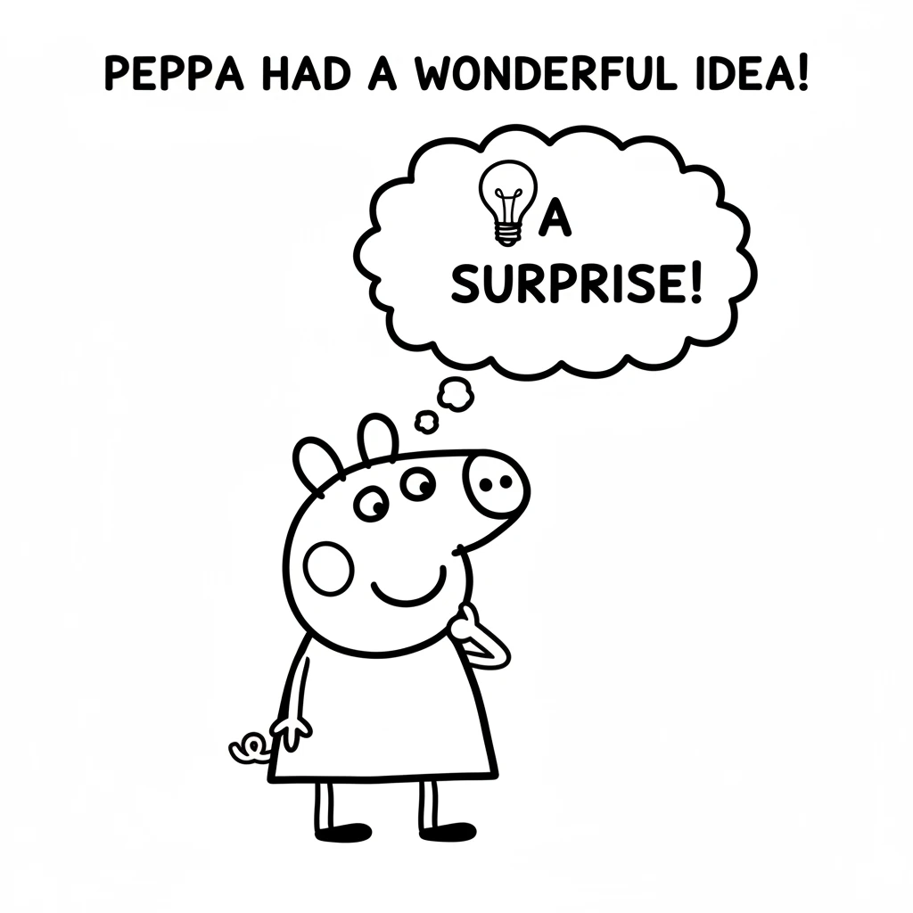 Peppa decides she wants to do something extra special today. She thinks very hard, tapping her chin thoughtfully. A wonderful idea pops into her head