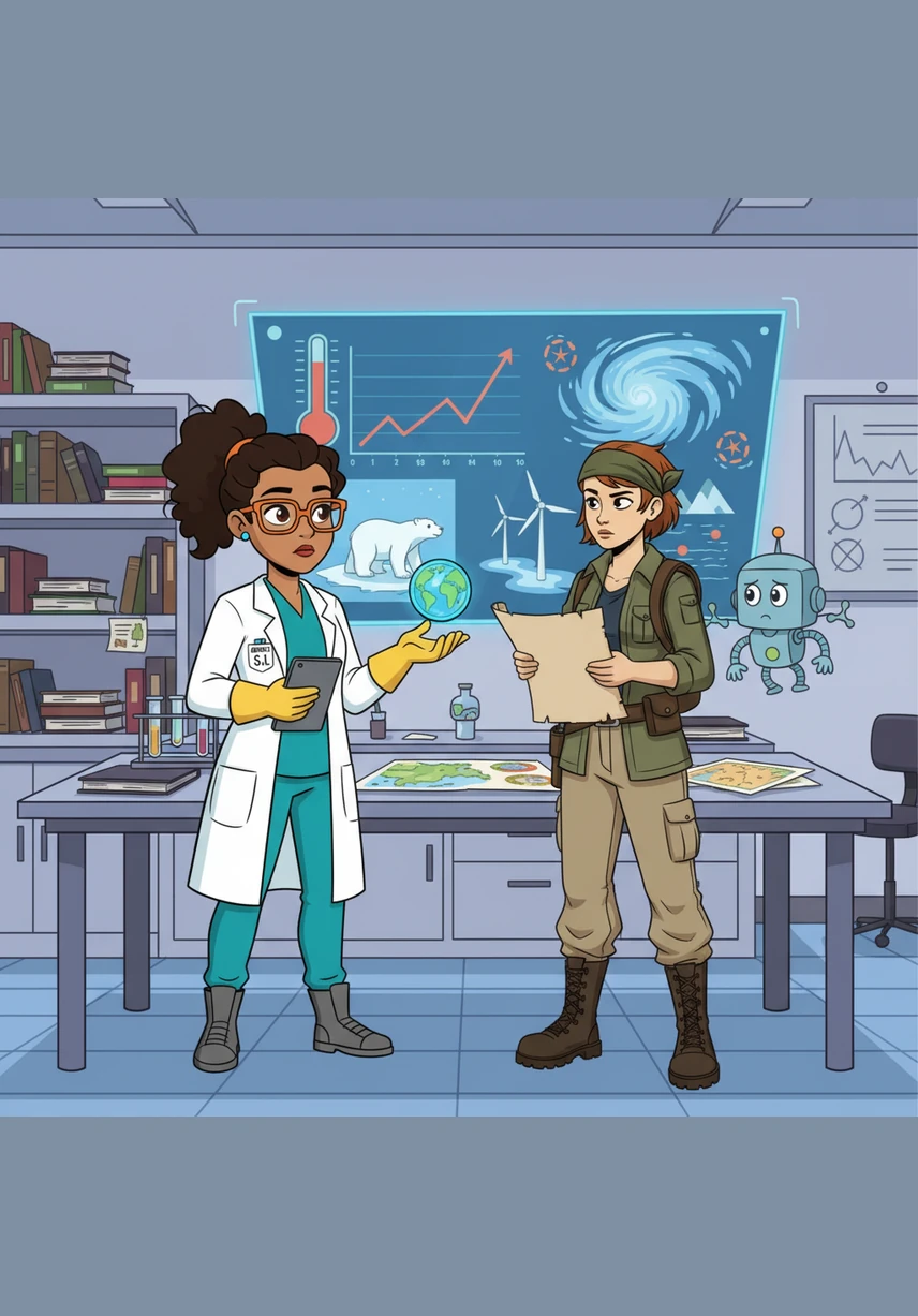 Using a scientific chart, Jéssica explains the 'wet bomb' effect caused by climate change, where a warmer atmosphere holds more moisture. They discuss how this leads to flash floods, where an entire month's worth of rain can fall in just sixty minutes.