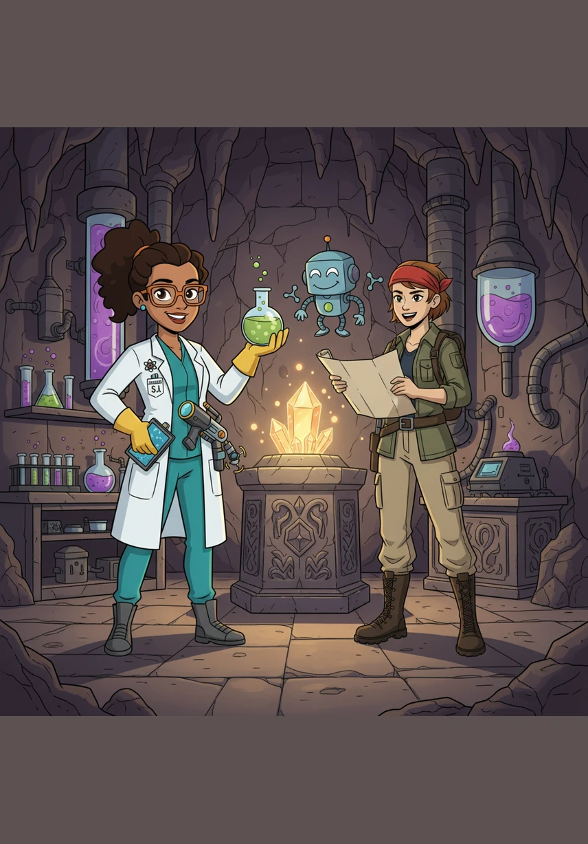 Jéssica and Bianca conclude their work with a vision of 'sponge cities' that manage water naturally through better urban planning. They stand together overlooking a safe, well-planned landscape, knowing that while we cannot stop the rain, science and preparation are the keys to a safer future.