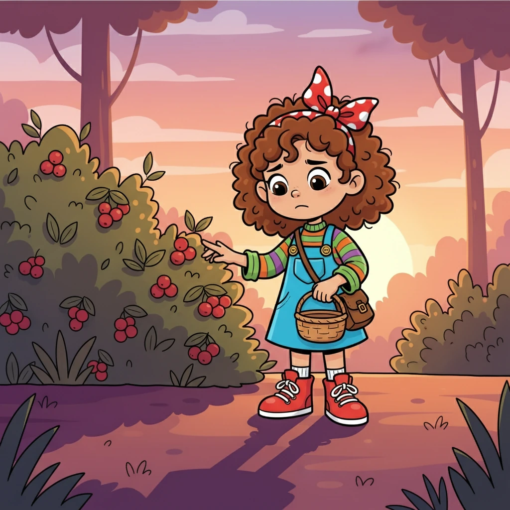Meanwhile, Finn waited patiently by the berry bushes, his basket empty. As the sun began to dip, casting long shadows, his smile faded. He wondered where Willow could be.